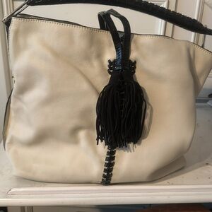 Elegant Cream and Black Leather Bag